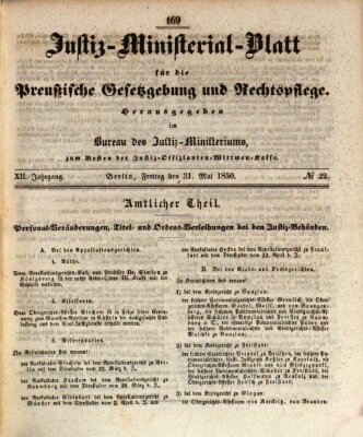 Justiz-Ministerialblatt für die preußische Gesetzgebung und Rechtspflege Freitag 31. Mai 1850