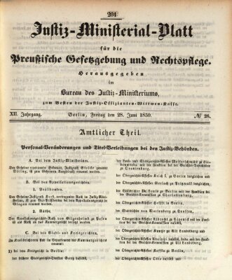 Justiz-Ministerialblatt für die preußische Gesetzgebung und Rechtspflege Freitag 28. Juni 1850