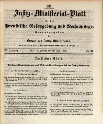 Justiz-Ministerialblatt für die preußische Gesetzgebung und Rechtspflege Freitag 19. Juli 1850