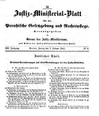 Justiz-Ministerialblatt für die preußische Gesetzgebung und Rechtspflege Freitag 7. Februar 1851