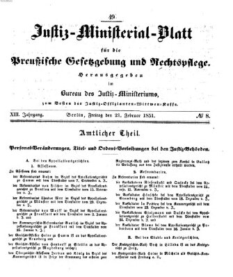 Justiz-Ministerialblatt für die preußische Gesetzgebung und Rechtspflege Freitag 21. Februar 1851