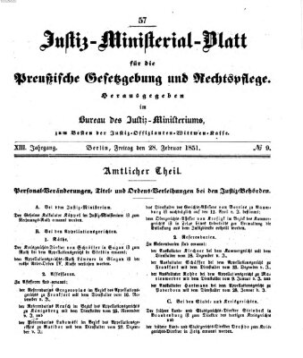 Justiz-Ministerialblatt für die preußische Gesetzgebung und Rechtspflege Freitag 28. Februar 1851