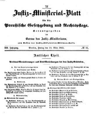 Justiz-Ministerialblatt für die preußische Gesetzgebung und Rechtspflege Freitag 14. März 1851