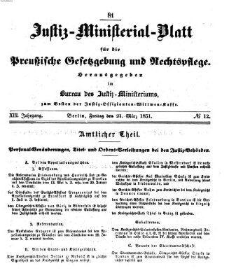 Justiz-Ministerialblatt für die preußische Gesetzgebung und Rechtspflege Freitag 21. März 1851