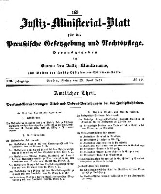 Justiz-Ministerialblatt für die preußische Gesetzgebung und Rechtspflege Freitag 25. April 1851