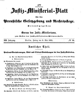 Justiz-Ministerialblatt für die preußische Gesetzgebung und Rechtspflege Freitag 9. Mai 1851