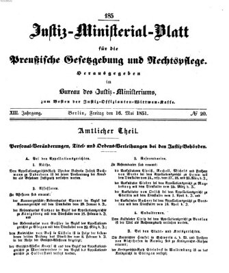 Justiz-Ministerialblatt für die preußische Gesetzgebung und Rechtspflege Freitag 16. Mai 1851