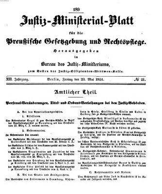 Justiz-Ministerialblatt für die preußische Gesetzgebung und Rechtspflege Freitag 23. Mai 1851