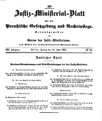 Justiz-Ministerialblatt für die preußische Gesetzgebung und Rechtspflege Freitag 13. Juni 1851