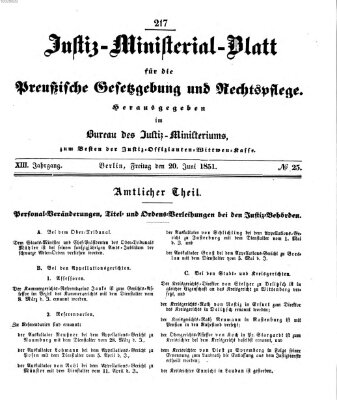 Justiz-Ministerialblatt für die preußische Gesetzgebung und Rechtspflege Freitag 20. Juni 1851