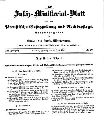 Justiz-Ministerialblatt für die preußische Gesetzgebung und Rechtspflege Freitag 4. Juli 1851