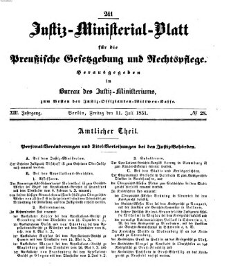 Justiz-Ministerialblatt für die preußische Gesetzgebung und Rechtspflege Freitag 11. Juli 1851