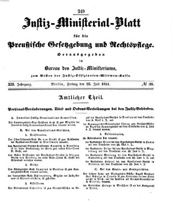 Justiz-Ministerialblatt für die preußische Gesetzgebung und Rechtspflege Freitag 25. Juli 1851