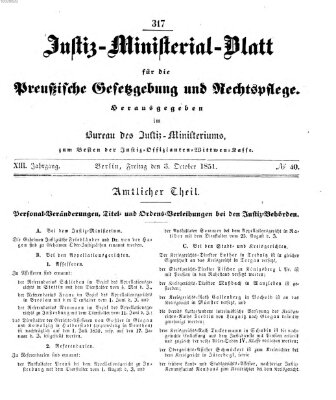 Justiz-Ministerialblatt für die preußische Gesetzgebung und Rechtspflege Freitag 3. Oktober 1851