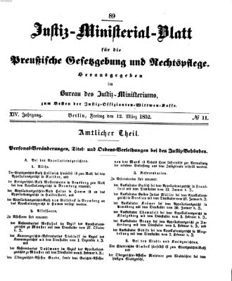 Justiz-Ministerialblatt für die preußische Gesetzgebung und Rechtspflege Freitag 12. März 1852