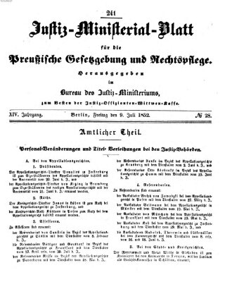 Justiz-Ministerialblatt für die preußische Gesetzgebung und Rechtspflege Freitag 9. Juli 1852