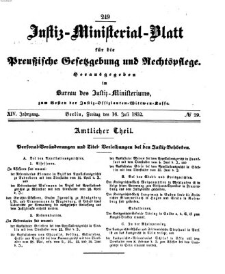 Justiz-Ministerialblatt für die preußische Gesetzgebung und Rechtspflege Freitag 16. Juli 1852