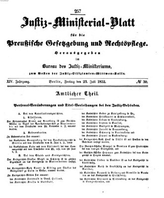 Justiz-Ministerialblatt für die preußische Gesetzgebung und Rechtspflege Freitag 23. Juli 1852