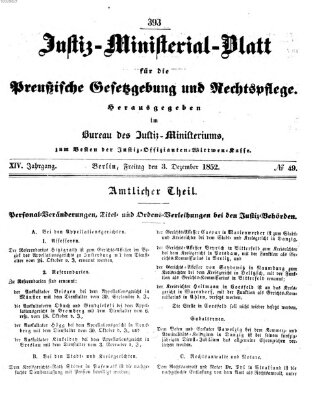 Justiz-Ministerialblatt für die preußische Gesetzgebung und Rechtspflege Freitag 3. Dezember 1852