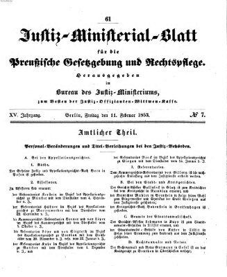 Justiz-Ministerialblatt für die preußische Gesetzgebung und Rechtspflege Freitag 11. Februar 1853