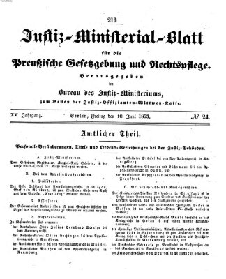 Justiz-Ministerialblatt für die preußische Gesetzgebung und Rechtspflege Freitag 10. Juni 1853