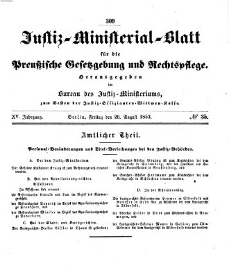 Justiz-Ministerialblatt für die preußische Gesetzgebung und Rechtspflege Freitag 26. August 1853