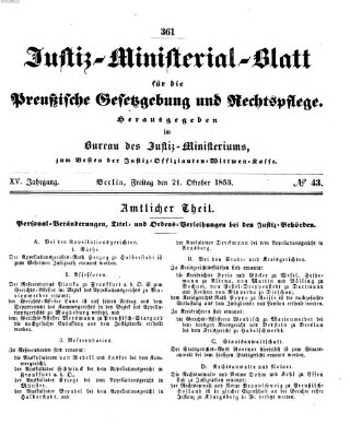 Justiz-Ministerialblatt für die preußische Gesetzgebung und Rechtspflege Freitag 21. Oktober 1853