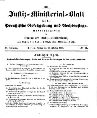 Justiz-Ministerialblatt für die preußische Gesetzgebung und Rechtspflege Freitag 28. Oktober 1853