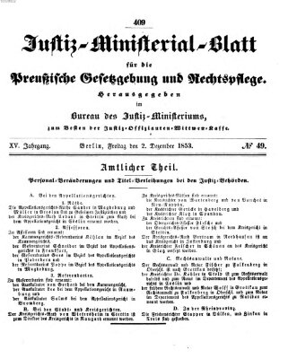 Justiz-Ministerialblatt für die preußische Gesetzgebung und Rechtspflege Mittwoch 7. Dezember 1853