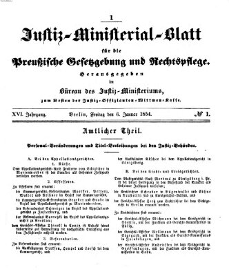 Justiz-Ministerialblatt für die preußische Gesetzgebung und Rechtspflege Freitag 6. Januar 1854