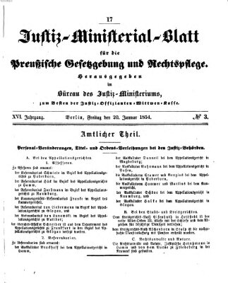 Justiz-Ministerialblatt für die preußische Gesetzgebung und Rechtspflege Freitag 20. Januar 1854