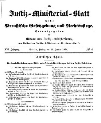 Justiz-Ministerialblatt für die preußische Gesetzgebung und Rechtspflege Freitag 27. Januar 1854