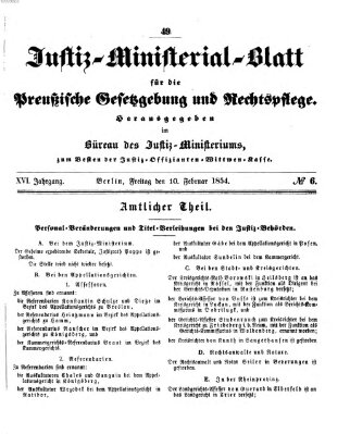 Justiz-Ministerialblatt für die preußische Gesetzgebung und Rechtspflege Freitag 10. Februar 1854