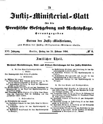 Justiz-Ministerialblatt für die preußische Gesetzgebung und Rechtspflege Freitag 24. Februar 1854