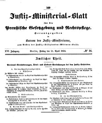 Justiz-Ministerialblatt für die preußische Gesetzgebung und Rechtspflege Freitag 21. April 1854