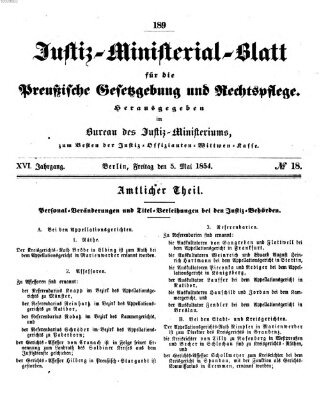 Justiz-Ministerialblatt für die preußische Gesetzgebung und Rechtspflege Freitag 5. Mai 1854