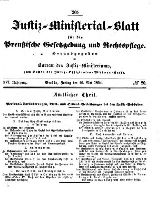 Justiz-Ministerialblatt für die preußische Gesetzgebung und Rechtspflege Freitag 19. Mai 1854