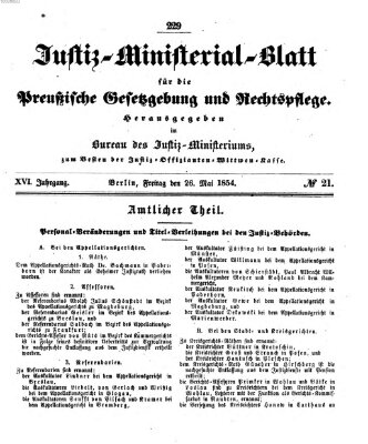 Justiz-Ministerialblatt für die preußische Gesetzgebung und Rechtspflege Freitag 26. Mai 1854