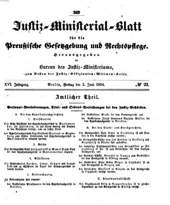 Justiz-Ministerialblatt für die preußische Gesetzgebung und Rechtspflege Freitag 2. Juni 1854