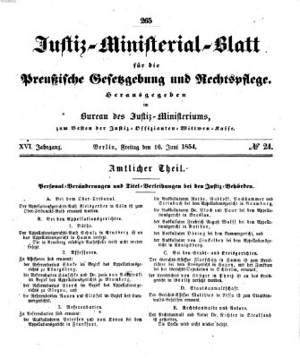 Justiz-Ministerialblatt für die preußische Gesetzgebung und Rechtspflege Freitag 16. Juni 1854