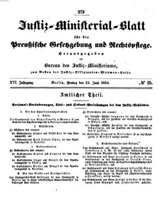 Justiz-Ministerialblatt für die preußische Gesetzgebung und Rechtspflege Freitag 23. Juni 1854