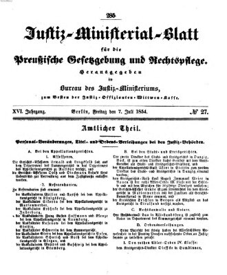 Justiz-Ministerialblatt für die preußische Gesetzgebung und Rechtspflege Friday 7. July 1854