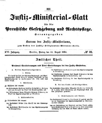 Justiz-Ministerialblatt für die preußische Gesetzgebung und Rechtspflege Freitag 11. August 1854