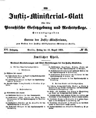 Justiz-Ministerialblatt für die preußische Gesetzgebung und Rechtspflege Freitag 18. August 1854