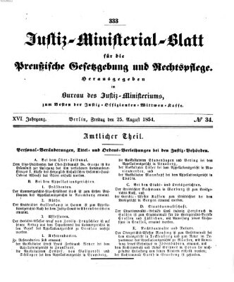 Justiz-Ministerialblatt für die preußische Gesetzgebung und Rechtspflege Freitag 25. August 1854