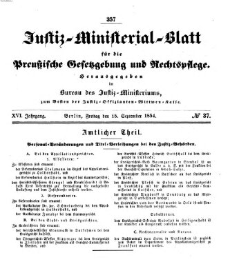 Justiz-Ministerialblatt für die preußische Gesetzgebung und Rechtspflege Freitag 15. September 1854