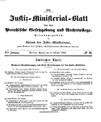 Justiz-Ministerialblatt für die preußische Gesetzgebung und Rechtspflege Freitag 6. Oktober 1854