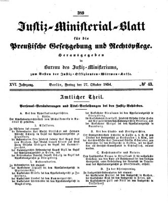 Justiz-Ministerialblatt für die preußische Gesetzgebung und Rechtspflege Freitag 27. Oktober 1854