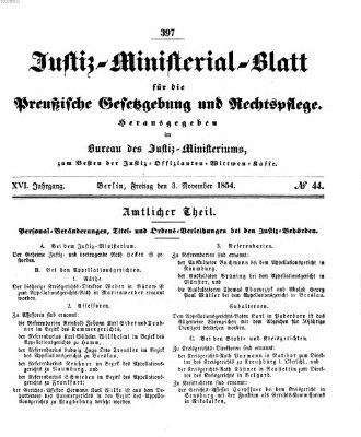Justiz-Ministerialblatt für die preußische Gesetzgebung und Rechtspflege Freitag 3. November 1854