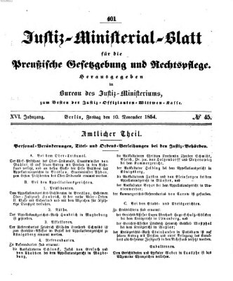 Justiz-Ministerialblatt für die preußische Gesetzgebung und Rechtspflege Freitag 10. November 1854